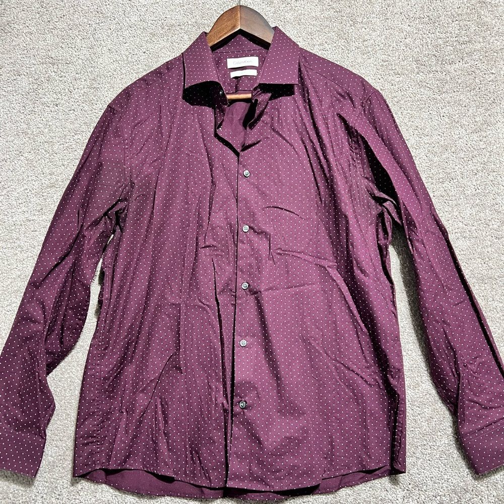 Calvin Klein Mens Plum Purple Long Sleeve Button Up Slim Fit Size 16.5 32/33